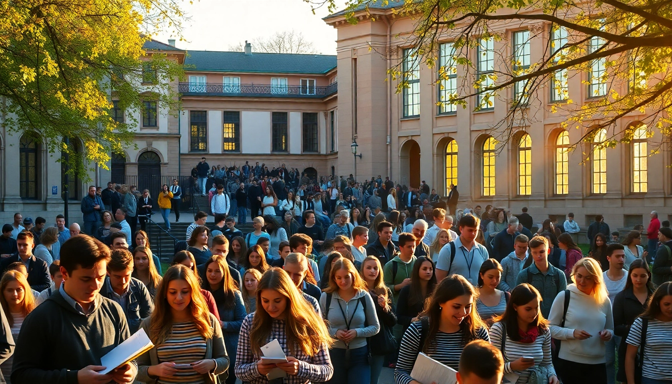 Students engaging in Polonya'da Üniversite Eğitimi in a sunlit, vibrant campus atmosphere.