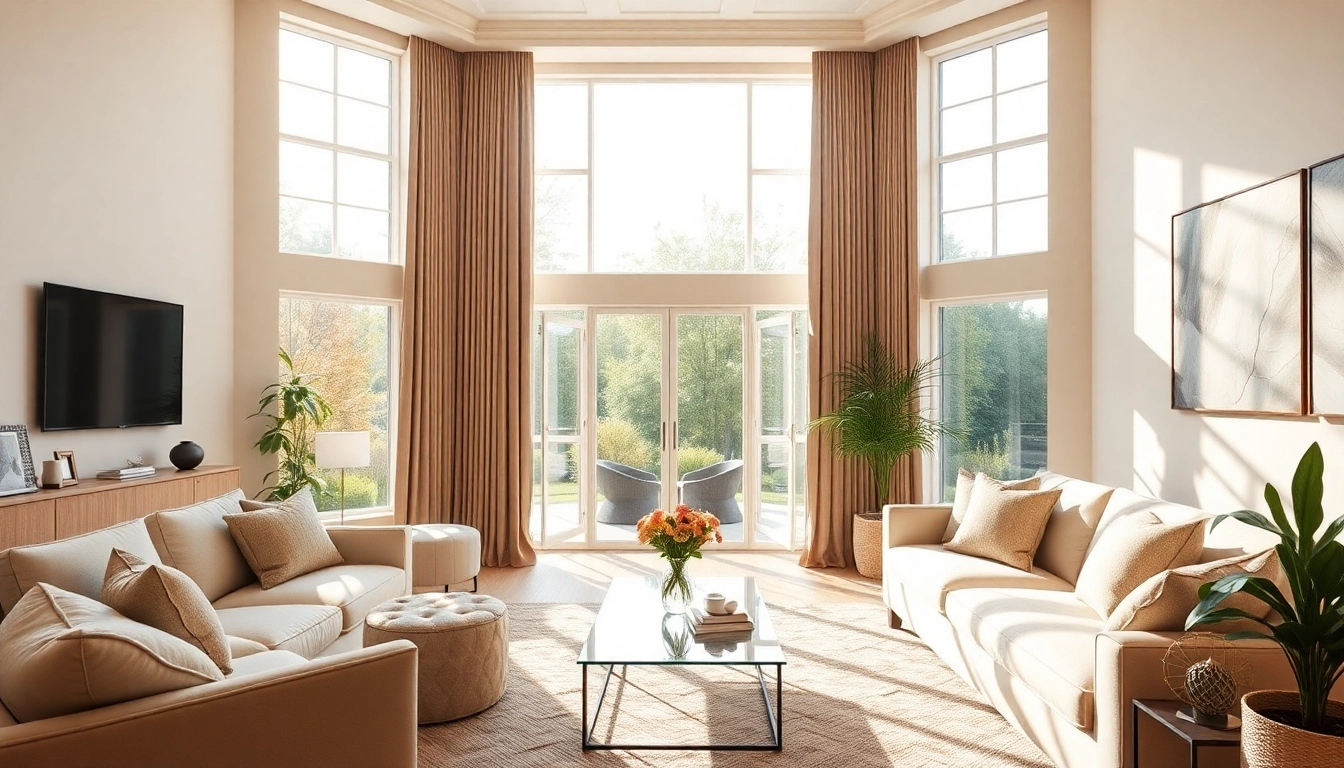 Showcase beautifully designed windows manchester enhancing a modern living room's elegance and natural lighting.