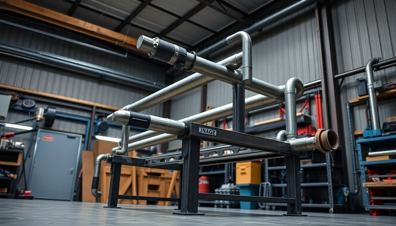 Pipe stands demonstrating sturdy construction and adjustable height features ideal for welding and mechanical work.