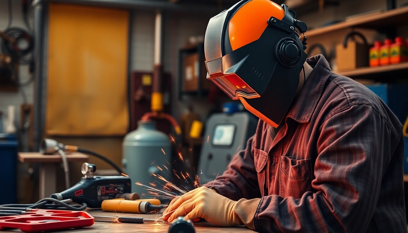 Welder expertly using high-quality welding supplies for a precise metalwork project.