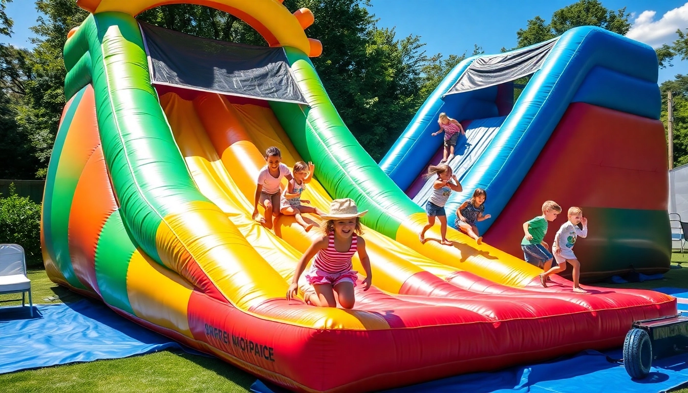 Enjoy a thrilling Slide rental experience with children joyfully playing on a colorful inflatable slide.