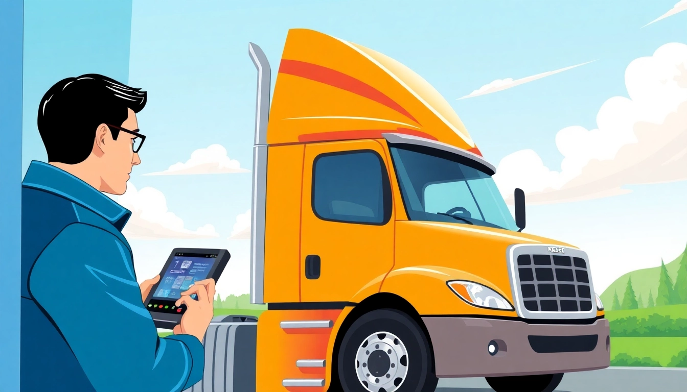 Mobile truck diagnostics and repair technician using advanced tools for efficient service.