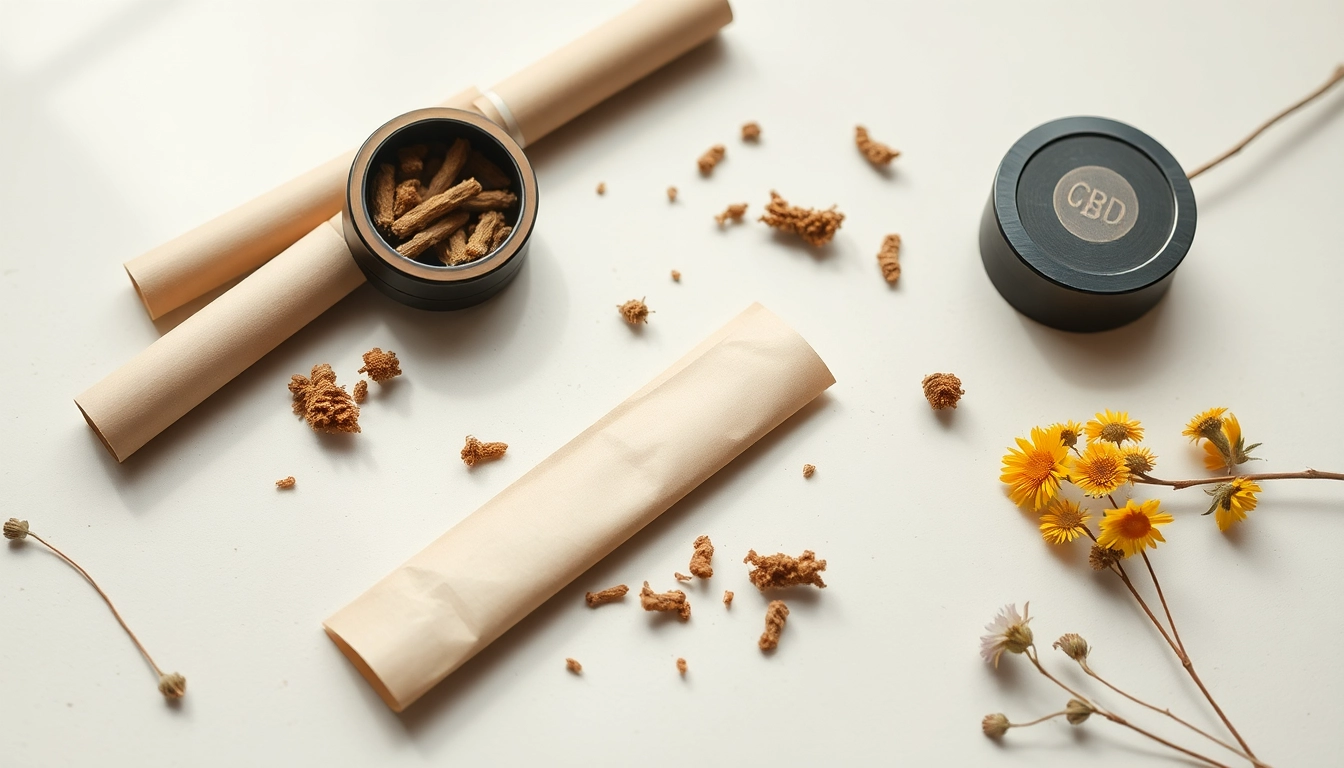 Rolling CBD Tobacco products displayed attractively on a wooden surface.