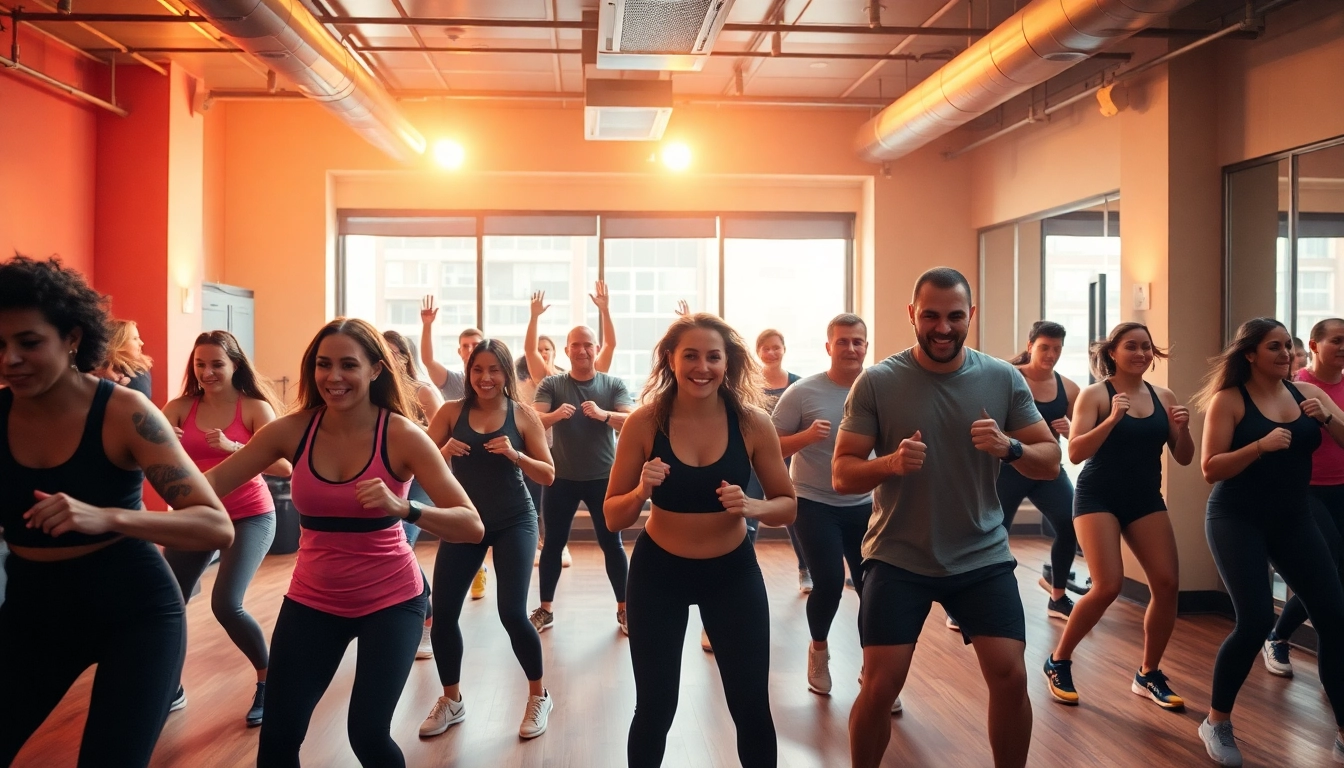 Experience Downtown Jersey City Training with diverse individuals participating in an energetic fitness class, showcasing teamwork and determination.