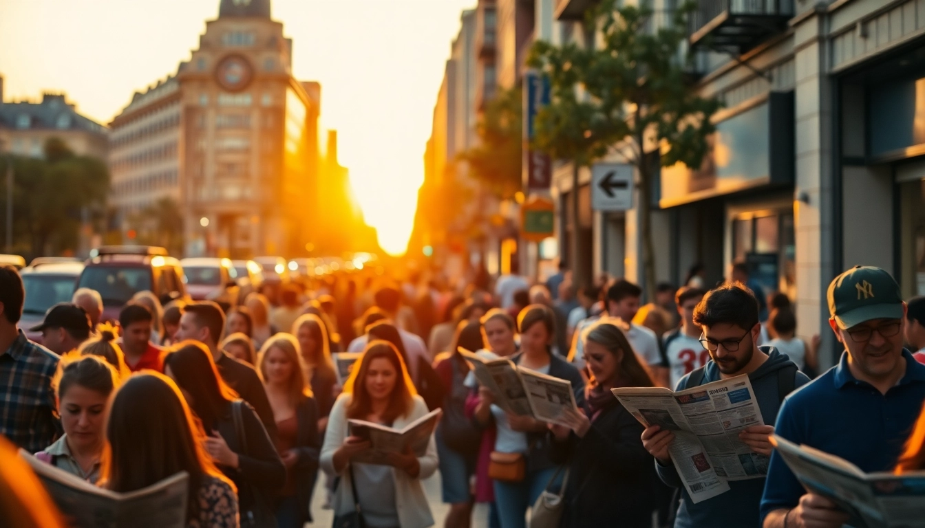 People engaging with news on the streets, enhancing their awareness of current events.