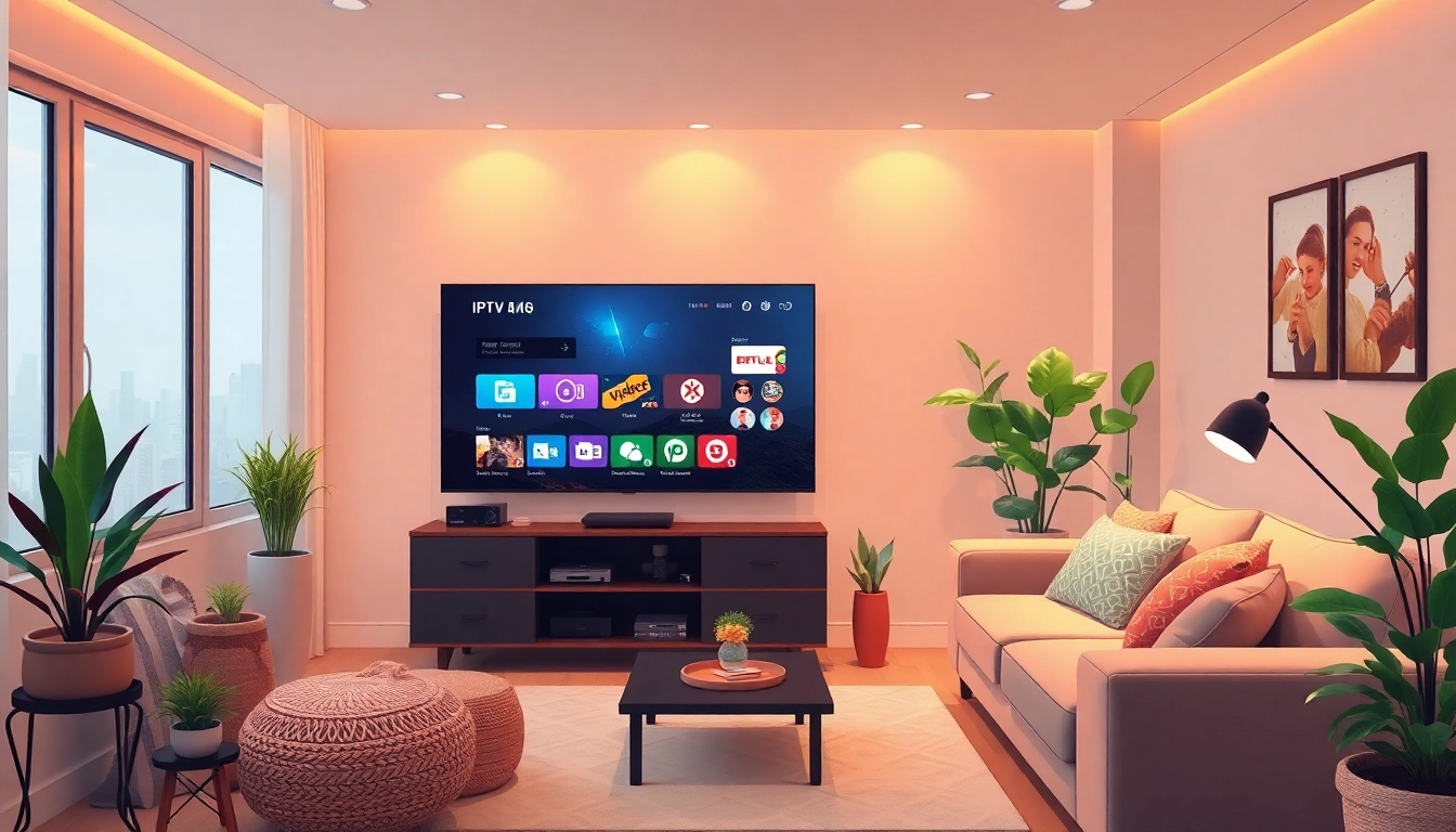 Engage with an iptv trial to enjoy diverse channels in a cozy living room setting.