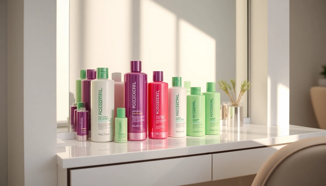 Enhance your hair with Salon Haarpflege von Paul Mitchell luxury products displayed in a chic salon setting.