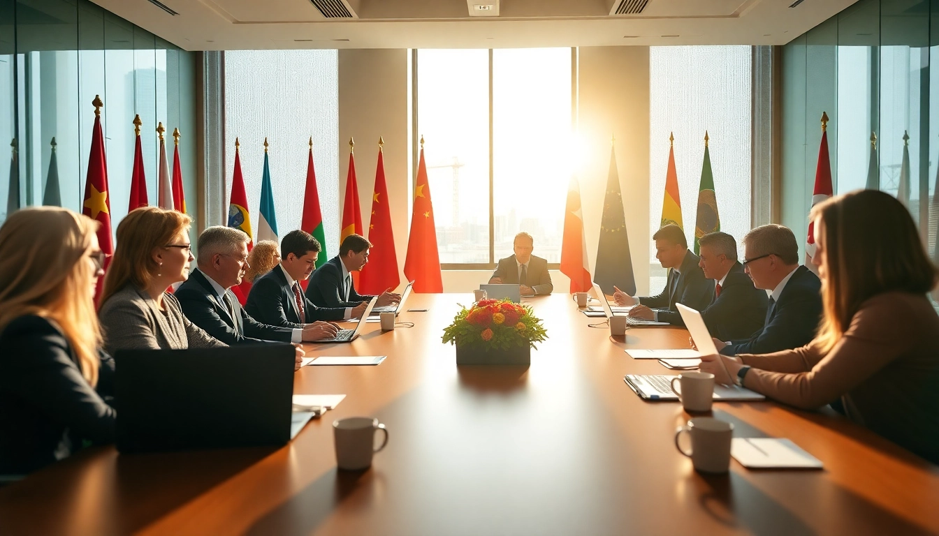 Discussing import tariffs China at a global trade conference table with diverse professionals.