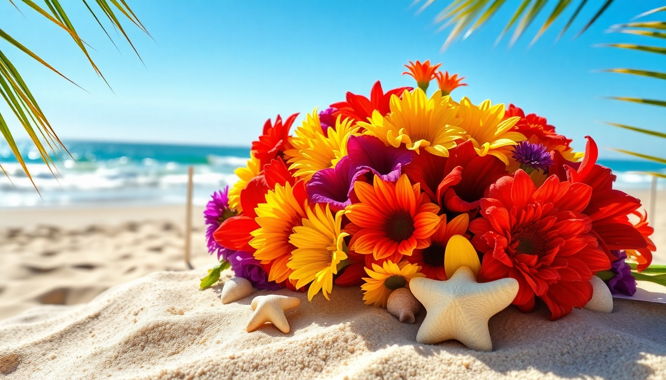 Arrange vibrant Huntington Beach flowers against a sandy backdrop, capturing beach vibes and sunshine.