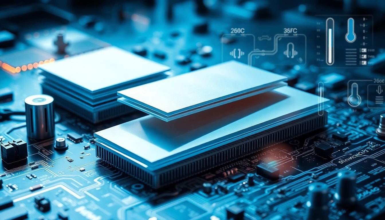 Thermal management materials displayed on an electronic circuit board, highlighting their role in heat dissipation.