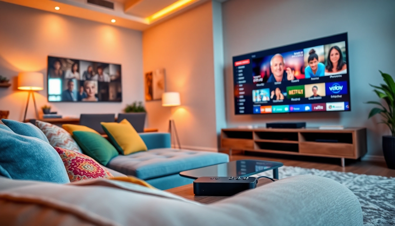 Engaging visual of IPTV services in a modern living room setting, showcasing streaming technology.