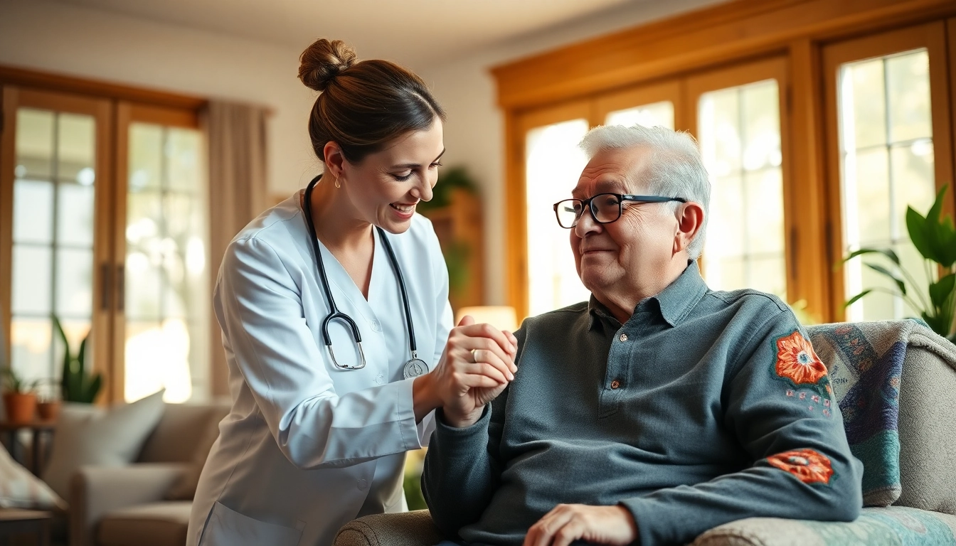 Enhance austin senior home care by showcasing a caregiver supporting a senior in a warm home environment.