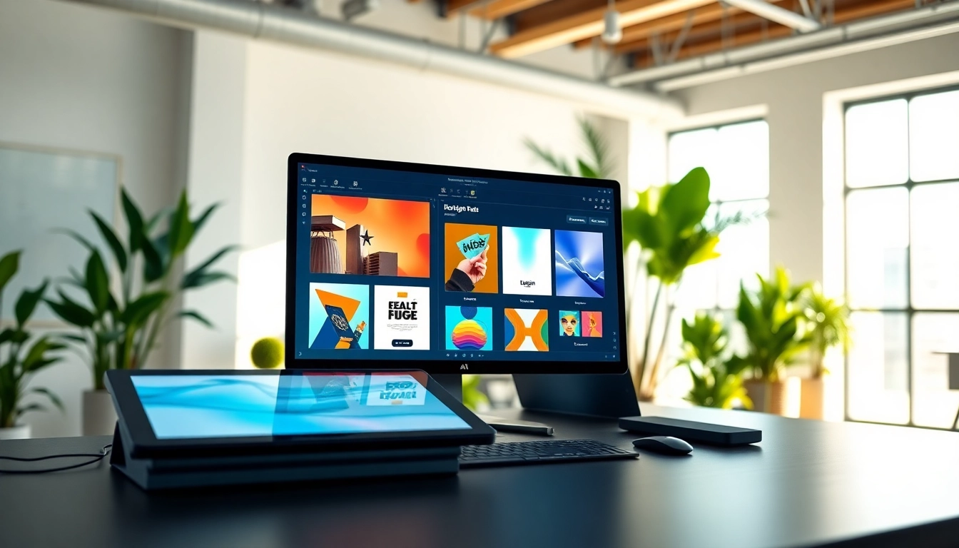 Showcasing AI design solutions in a modern workspace with innovative tools and designs.