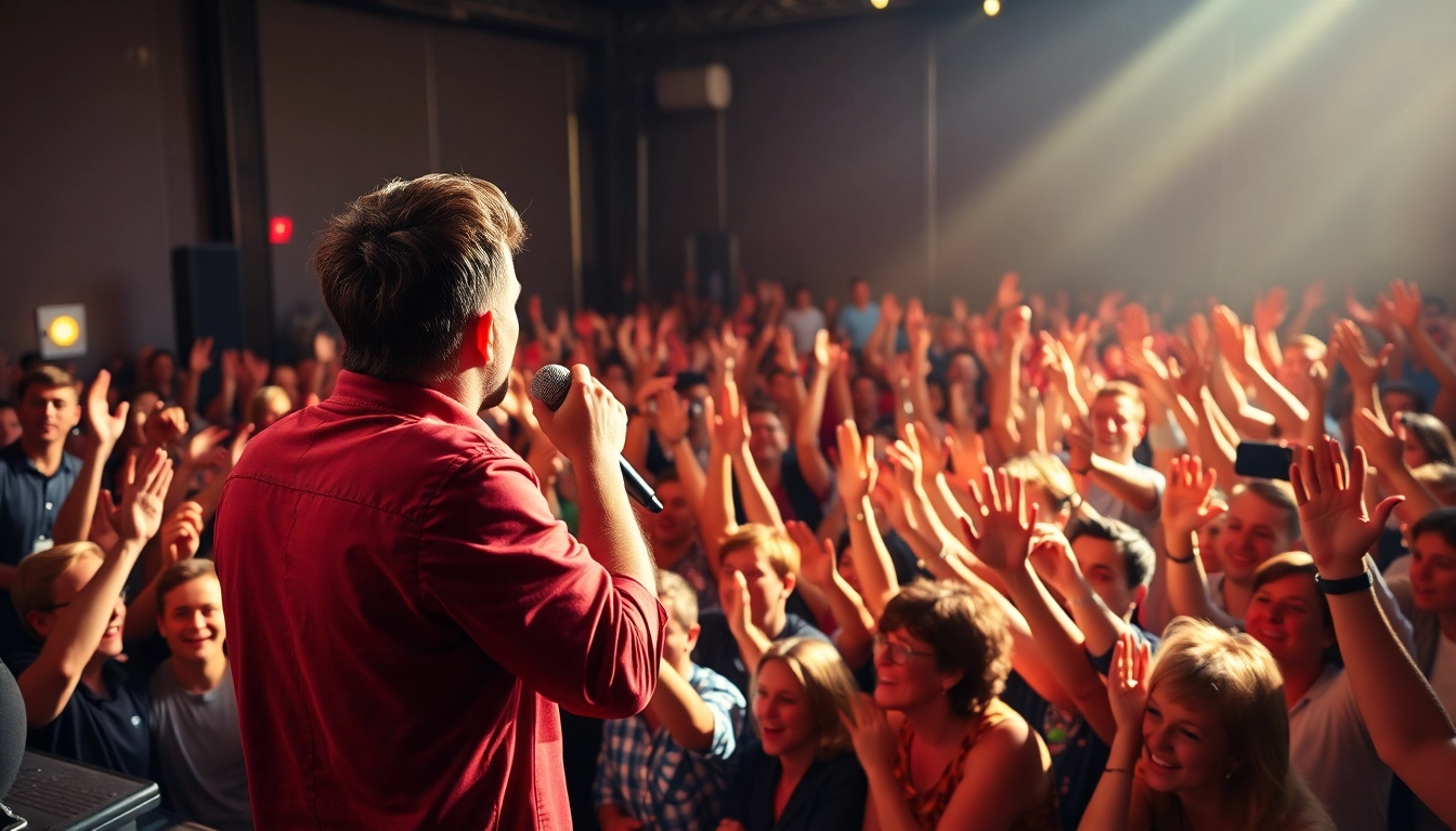 Enhancing fan engagement, a musician captivates an energetic crowd at a lively concert.