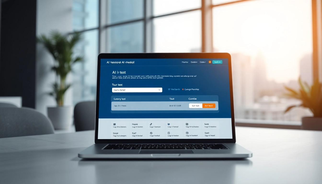Check text with the ai checker tool on a modern laptop in a professional office.