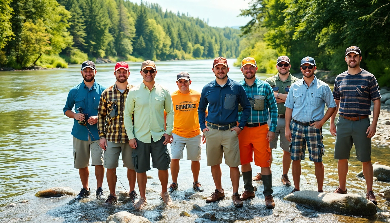 Showcase of vibrant fly fishing apparel in action, highlighting outdoor adventure and style.