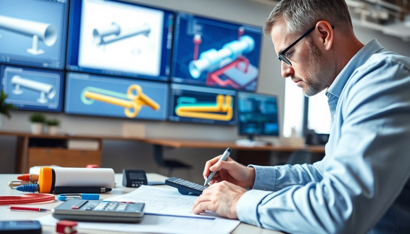 Engage with a pipe stress analysis company showcasing an engineer at work in a modern office.