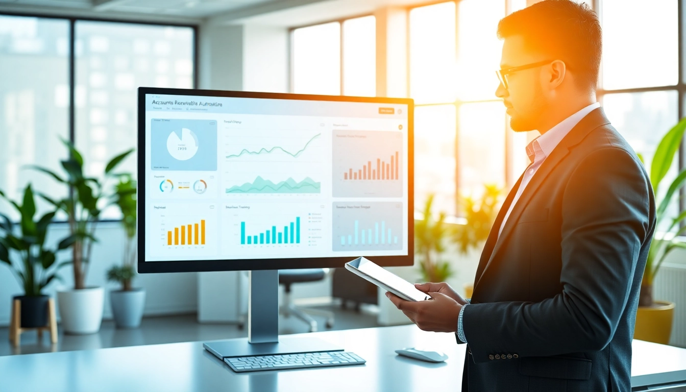Visualize accounts receivable automation software in action on a professional dashboard, showcasing metrics and productive workspace.