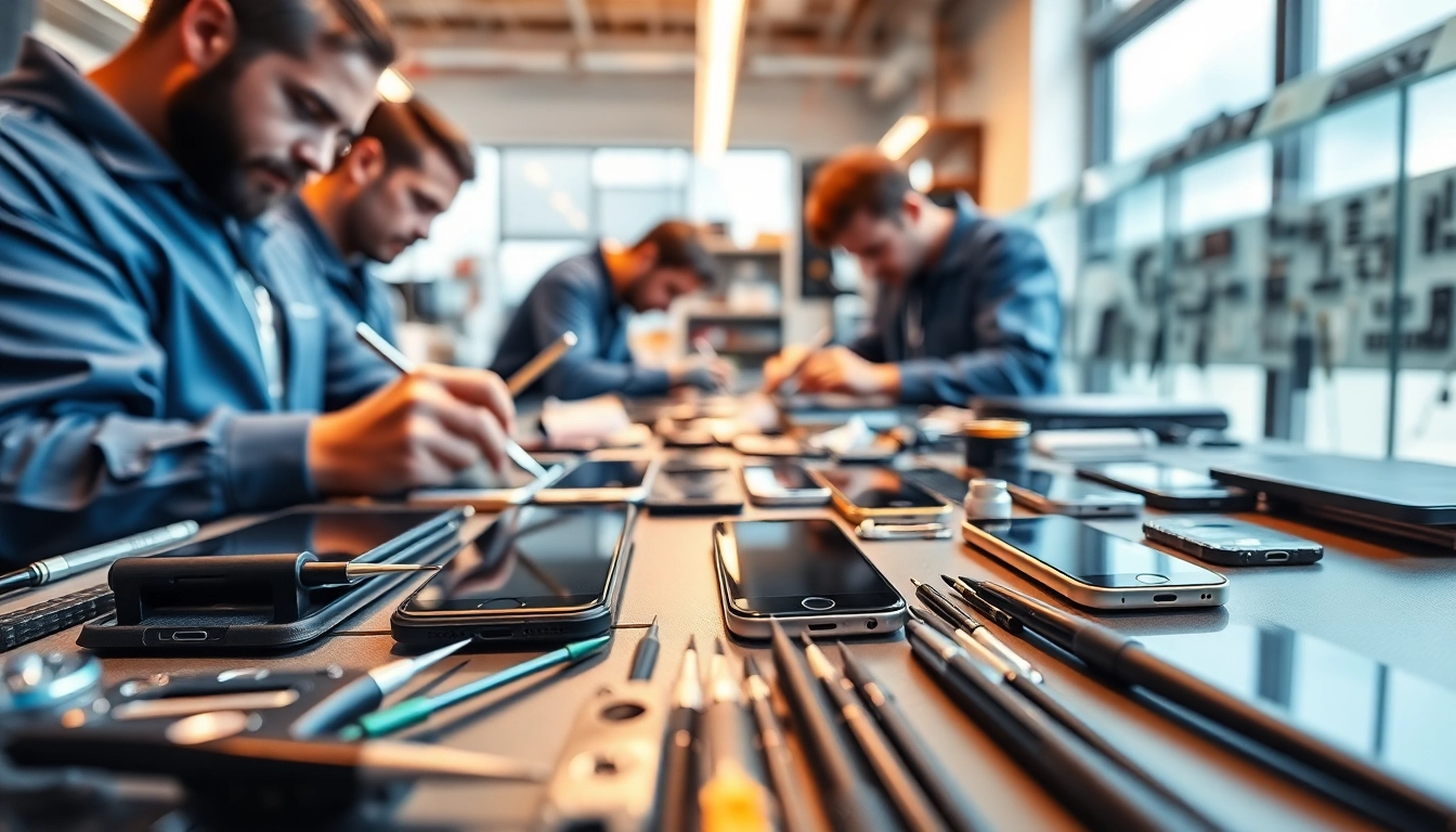 Torino riparazione cellulari con tecnici esperti al lavoro in un laboratorio moderno.