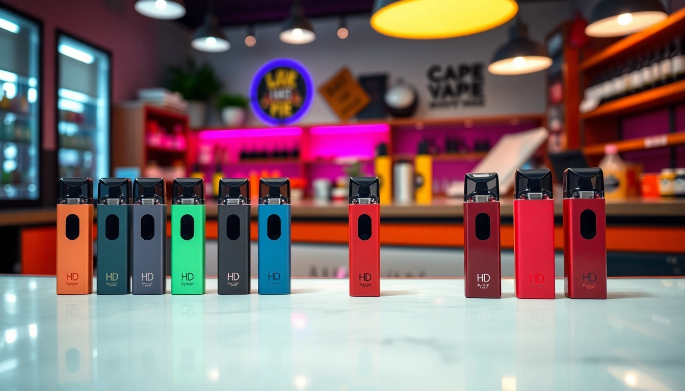 Hqd pods in various flavors displayed attractively in a vape shop.