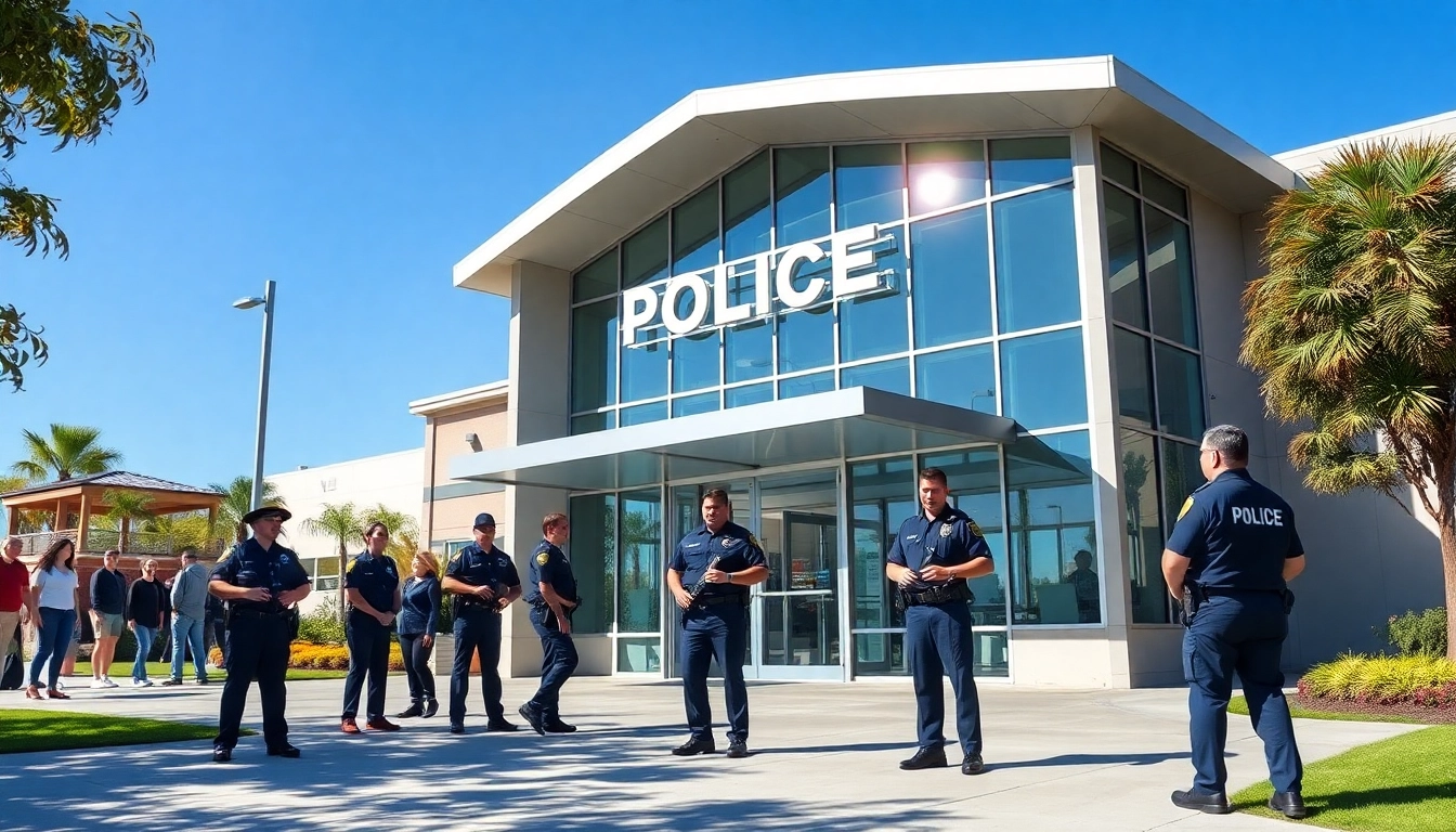 View of the Anaheim Police Station showcasing inmate information access and community interaction.