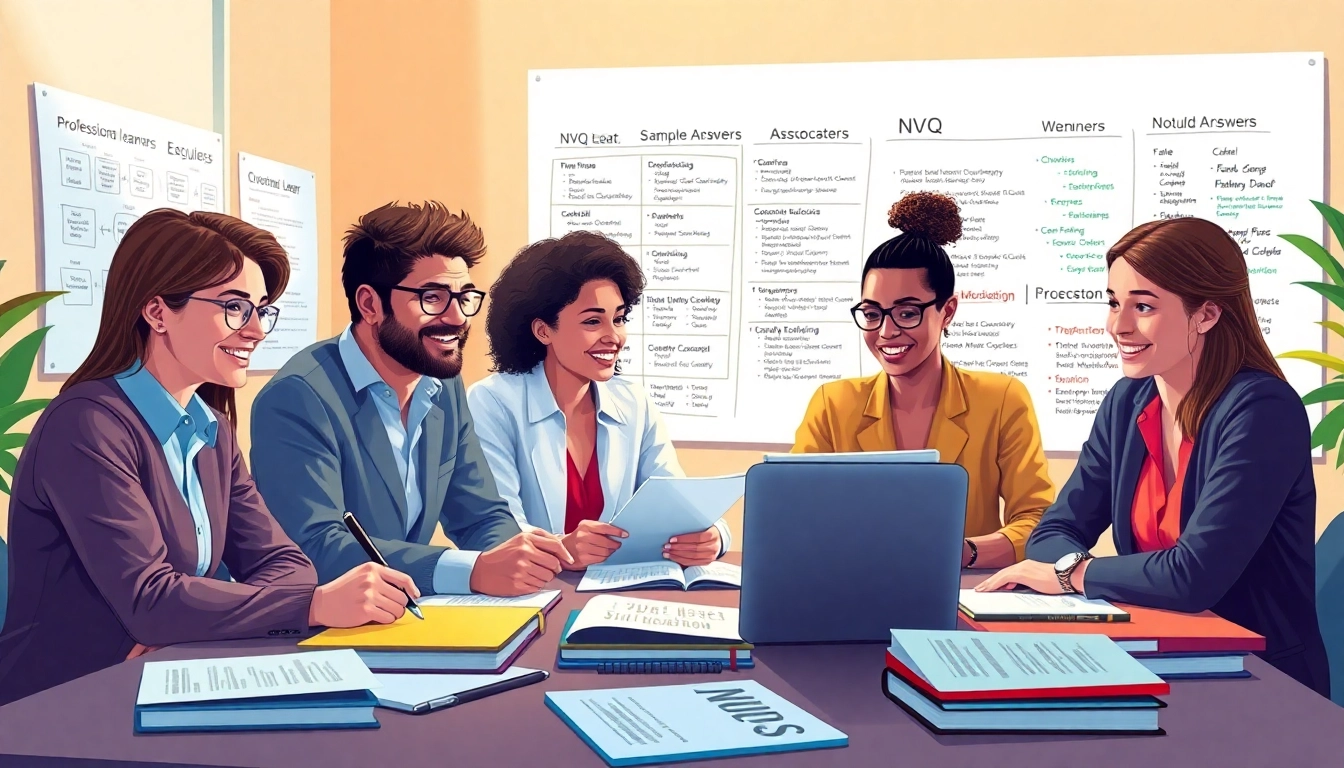 Collaborative study group with NVQ sample answers fostering a conducive learning environment.