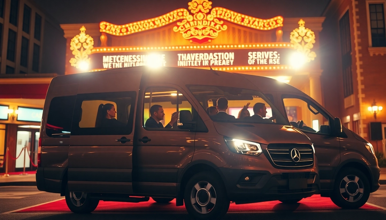 Transporting a theatre group in luxury style, showcasing elegance in a vibrant theatre setting.