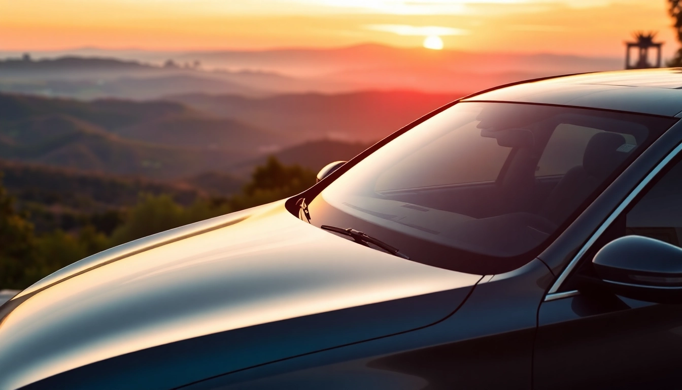 Admiring a perfect car parked overlooking a scenic landscape at sunset.