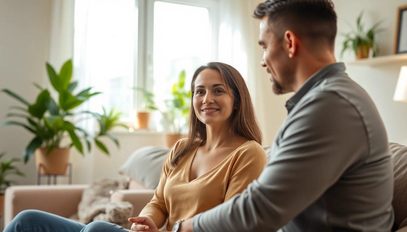 Couple engaging in open communication in relationships, sharing their feelings and thoughts in a cozy setting.