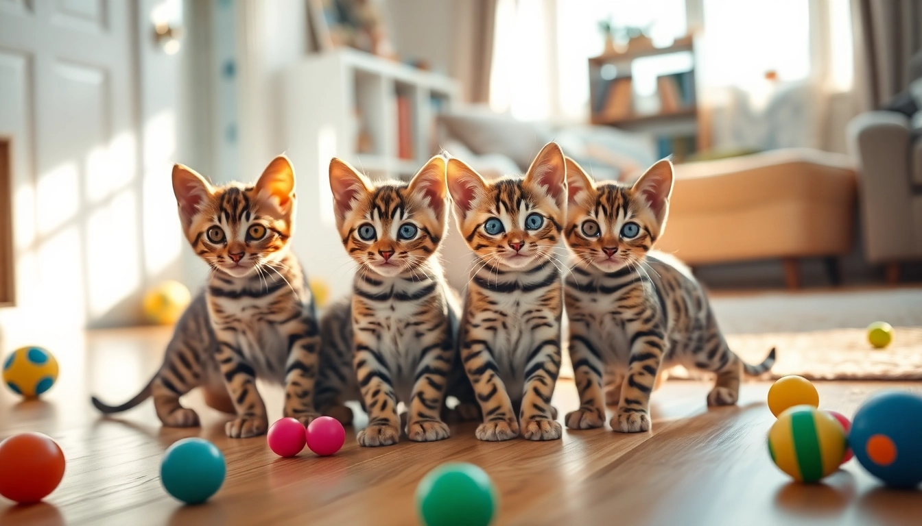 Playful Bengal Kittens for Sale in a cozy room, showcasing unique coat patterns and vibrant energy.