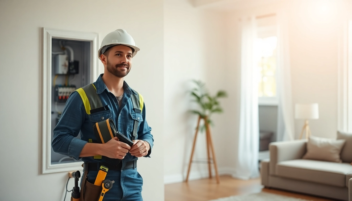 Electrical Contractor Clearwater performing installations with safety equipment in a bright home.