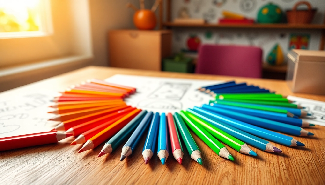Children using kids colouring pencils to create vibrant art on paper.