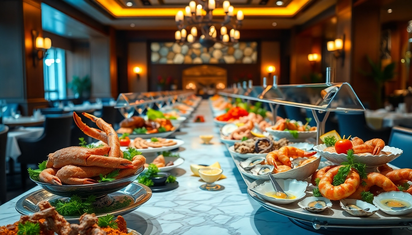 Indulging in Seafood Buffets near me with an exquisite variety of crab legs, shrimp, and oysters.