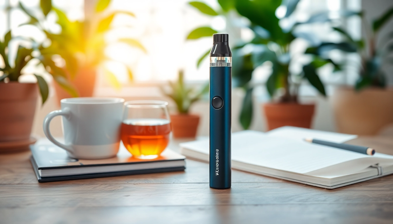 Showcasing a nicotine free disposable vape amidst a serene setting with lifestyle elements.