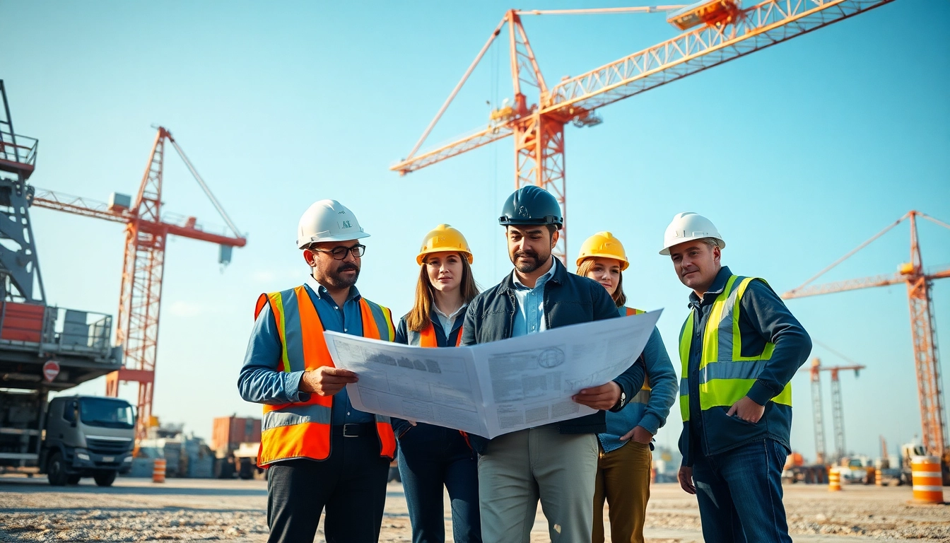 Learn NVQ Level 4 Crane supervisor answers while professionals review blueprints on-site.