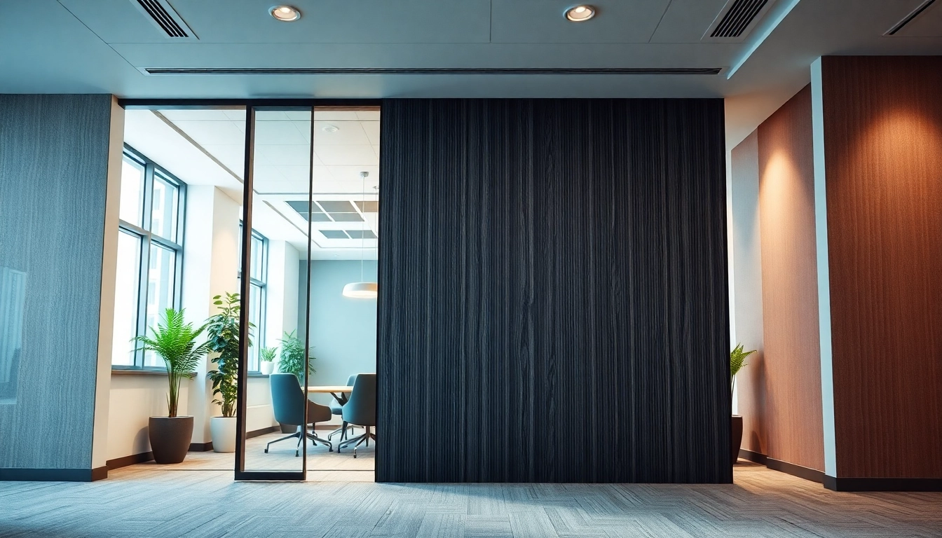 Sliding partition wall in a modern office, enhancing space with sleek design and functionality.