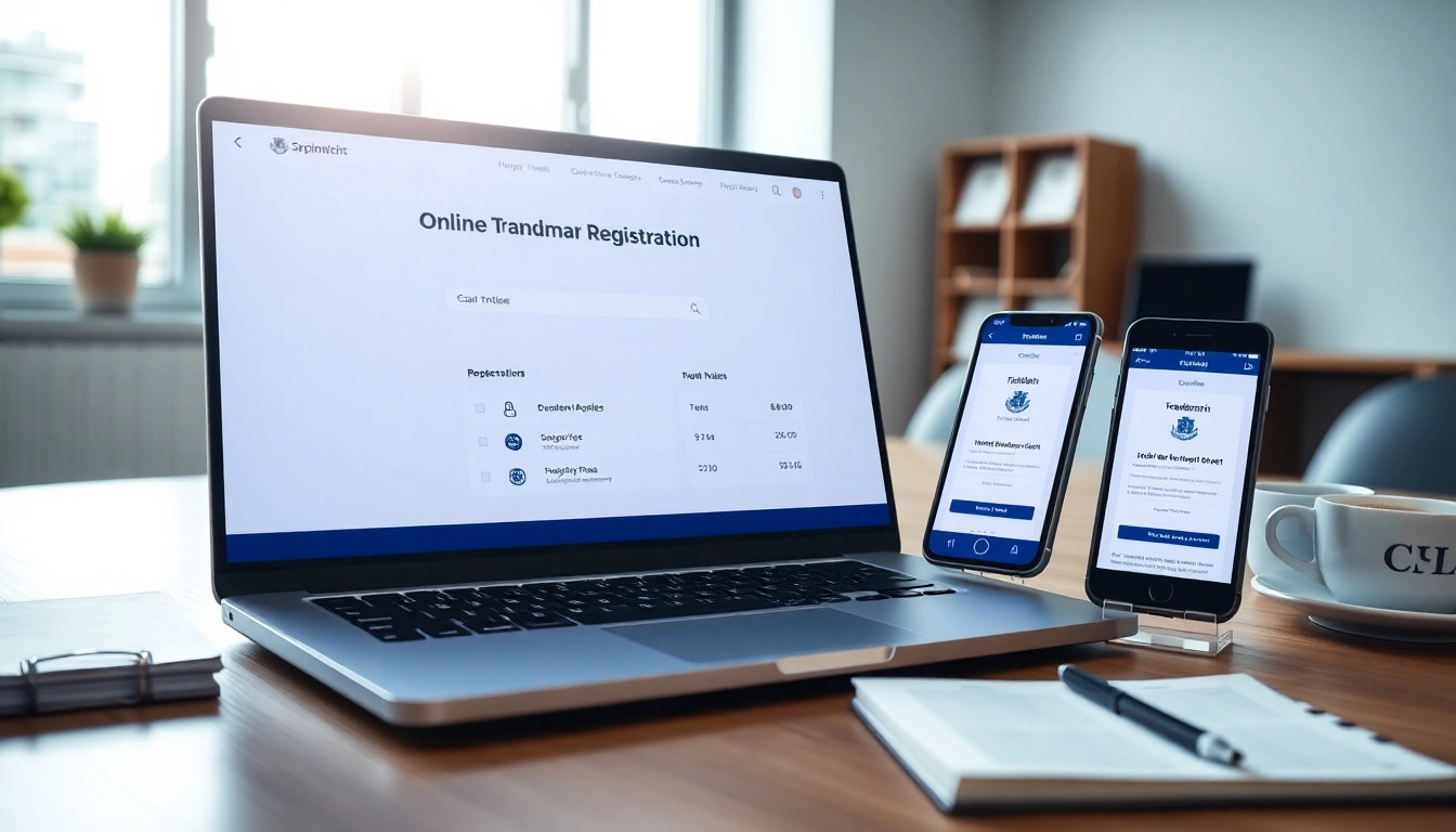 Streamlining trademark applications with an online trademark registration platform interface on a modern laptop.