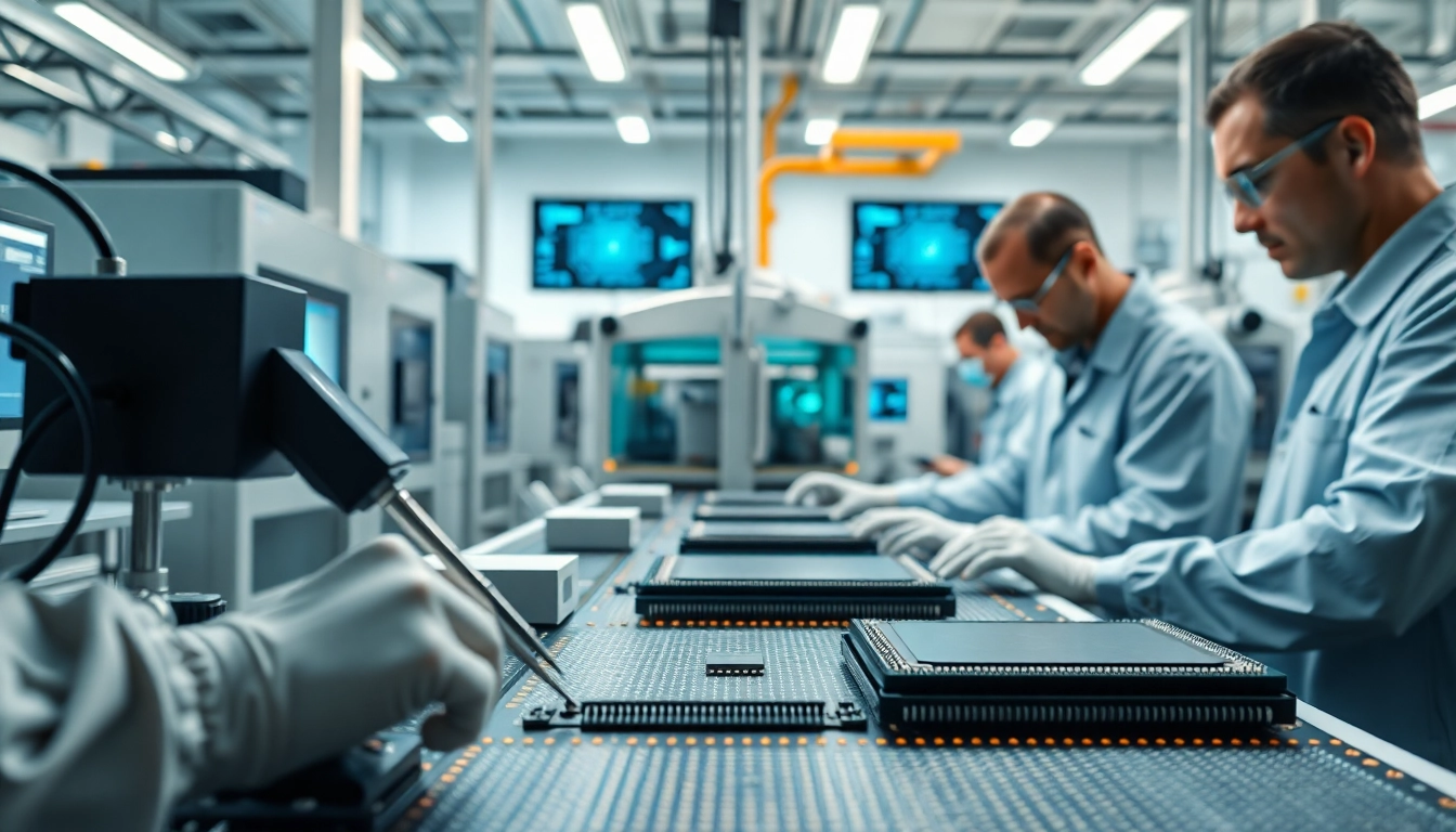 Microchips being expertly manufactured in a modern engineering workspace.