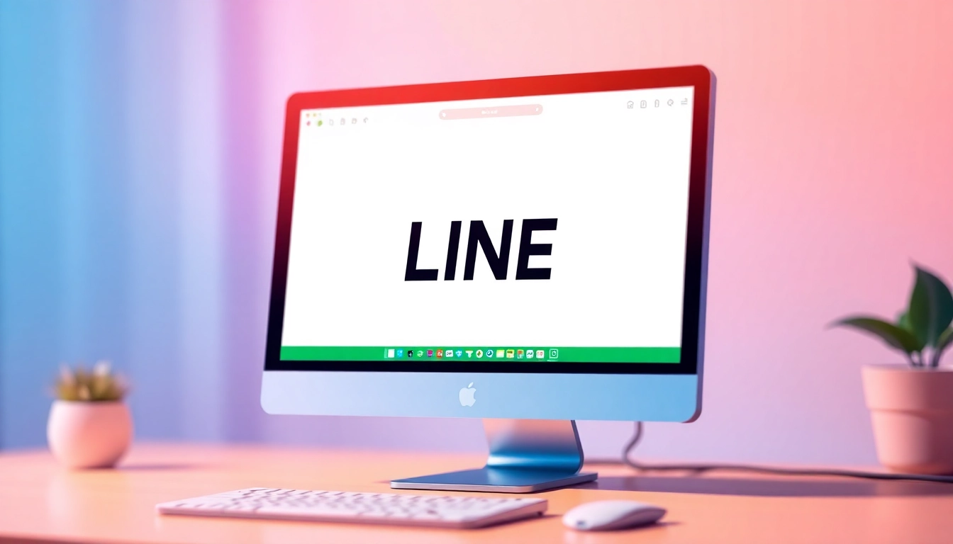 Download the 電腦版line下載 from a vibrant desktop interface showcasing communication features.
