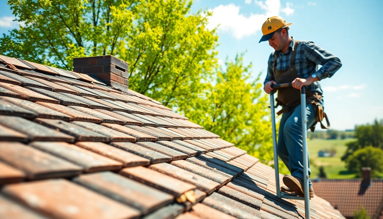 Expert dakdekker loenen applying shingles on a tiled roof under bright sunlight.