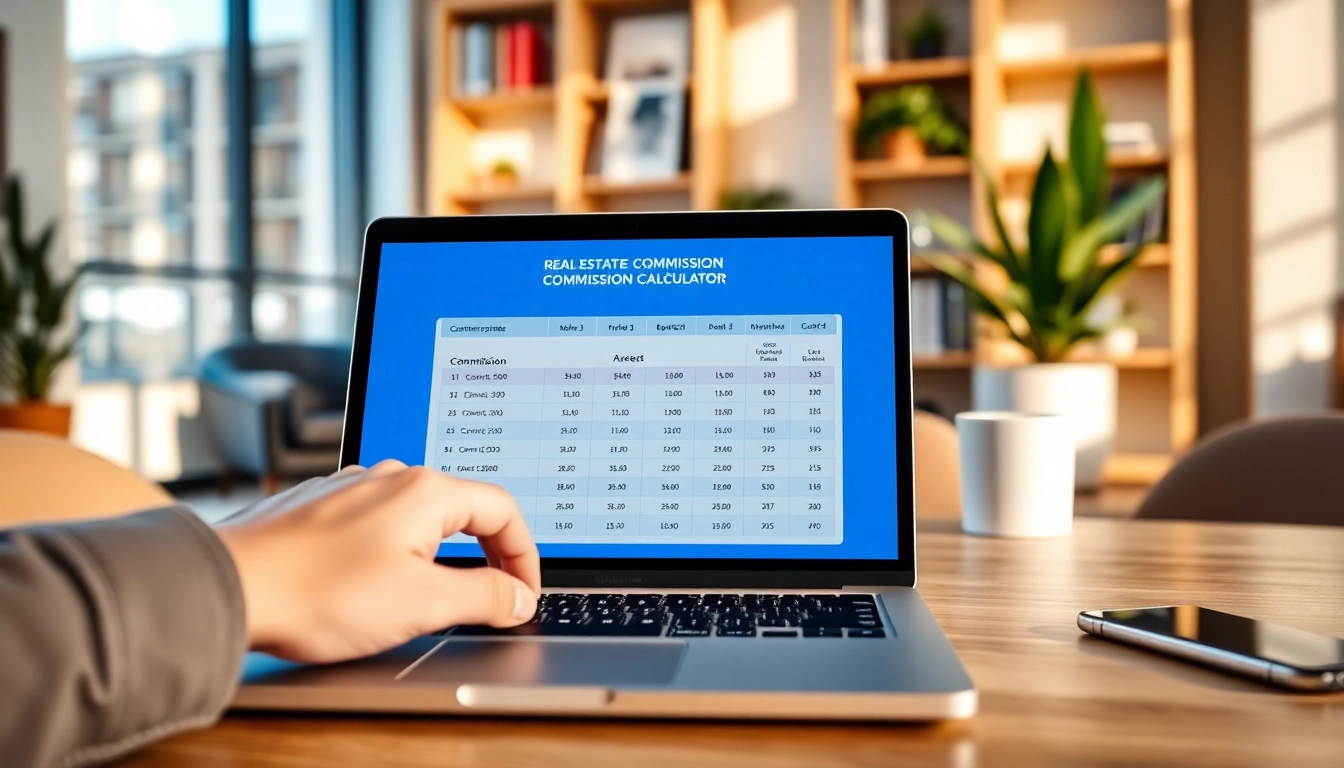 Calculate your fees using the Real Estate Commission Calculator BC with a modern interface visible on a laptop.