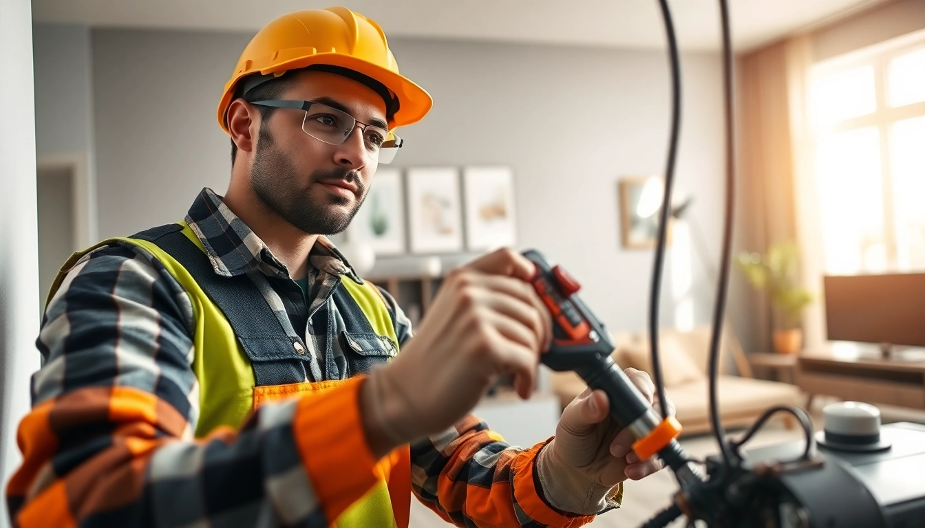 Expert electrician performing intricate wiring in a modern home setting, ensuring safety and quality.
