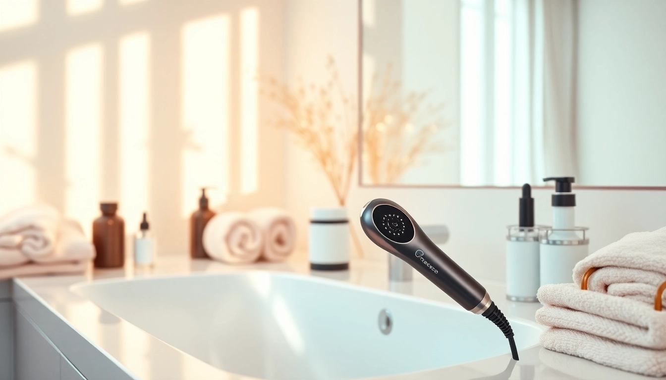 Fracsco AirBend™ hair styler showcasing sleek design and modern bathroom elegance.