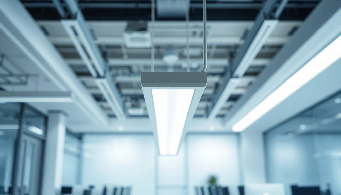 Bright LED Batten Fixture Customized enhancing a modern office workspace with sleek design.
