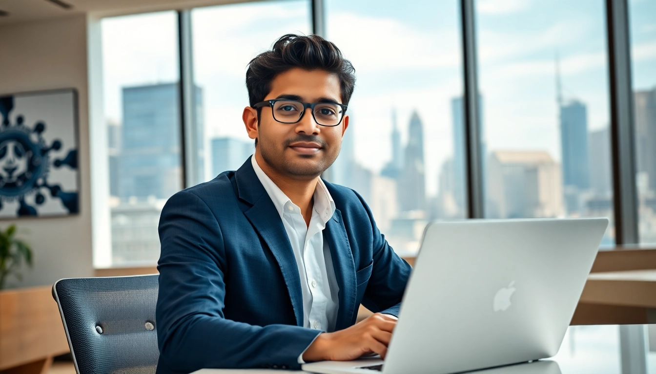 Aravind Srinivas, CEO of Perplexity AI, focusing on tech innovations in a modern office.