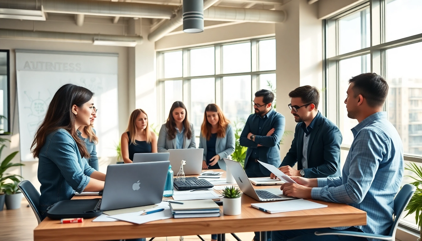 Innovative web design edmonton team working creatively in a modern office space.
