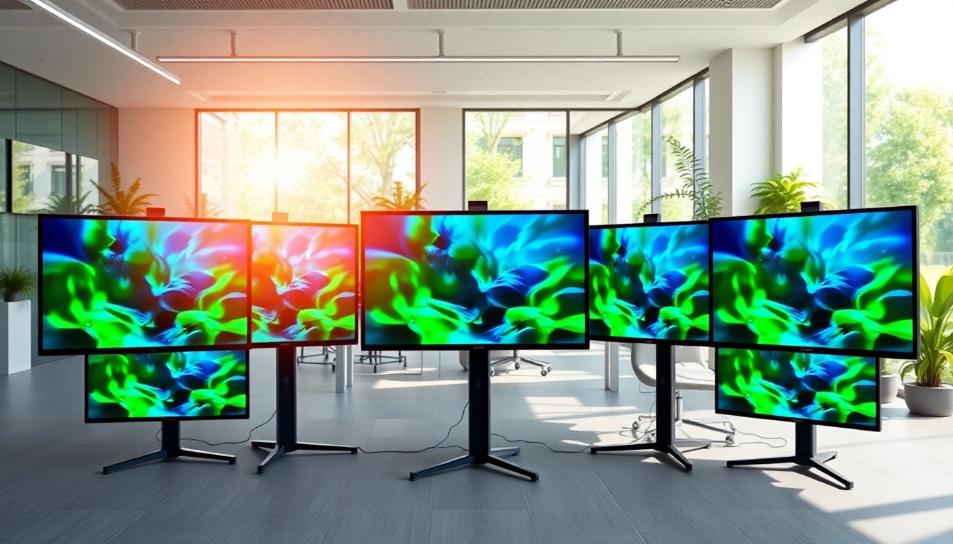 Showcasing Multi-screen digital signage management in a modern office with engaging digital displays.