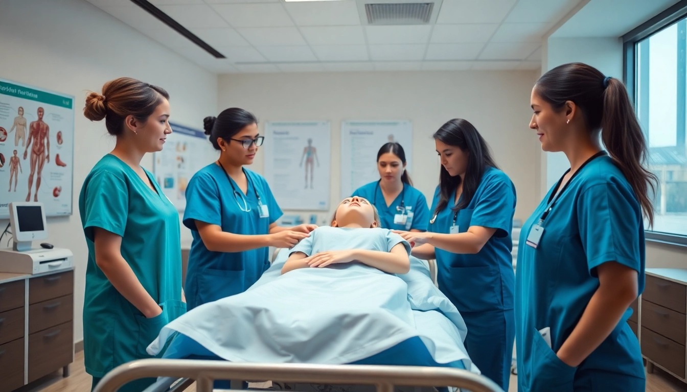 Un estudiante de CEU de enfermería realizando simulaciones prácticas en un aula moderna.
