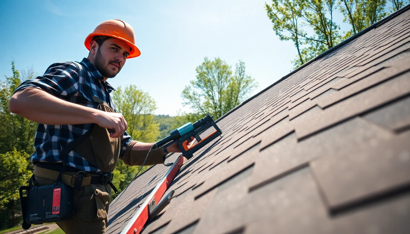 Roofer in Hoenderloo skillfully installing shingles on a roof, showcasing dakdekker expertise.