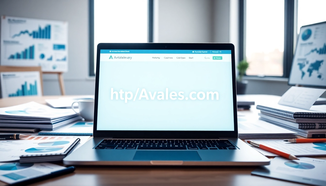 Engaging digital marketing workspace highlighting http://Avtales.com with modern tools and vibrant atmosphere.